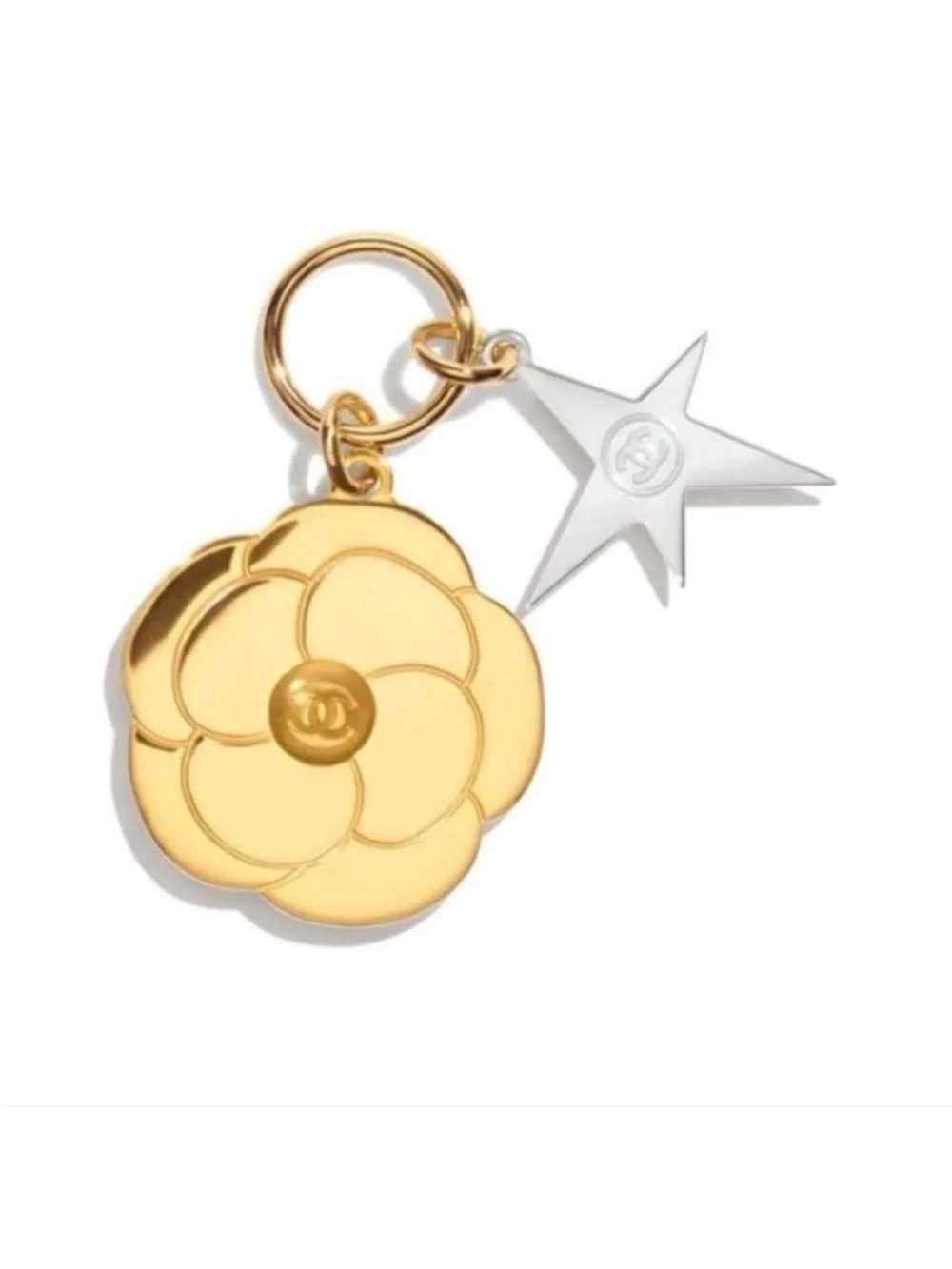 CHANEL Gold Camellia & Star Charm Key chain